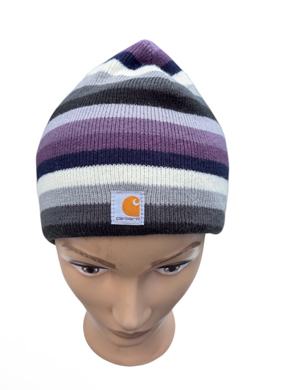 Carhartt gray black & purple horizontal striped beanie hat unisex